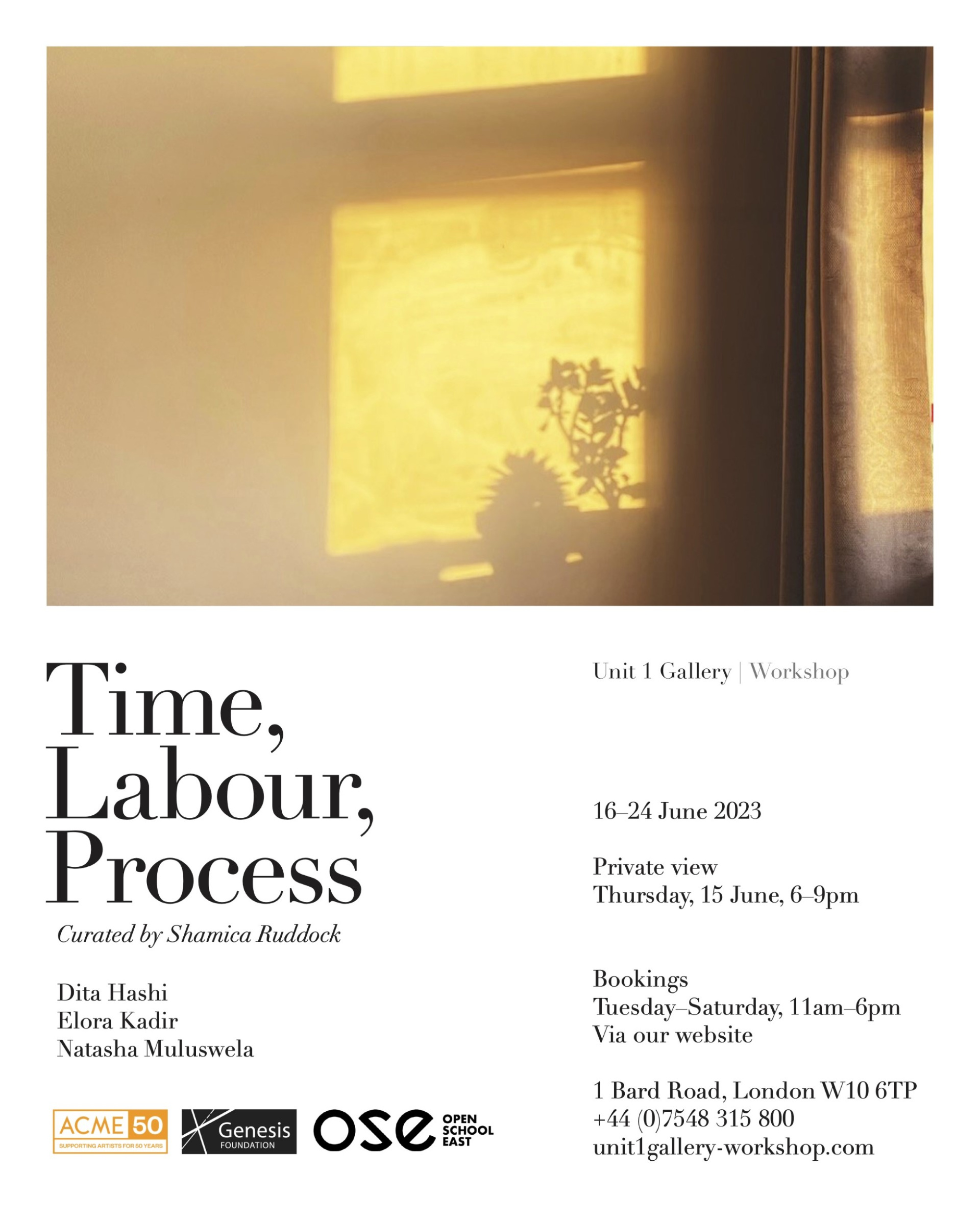 Poster for Time, Labour, Process at Unit 1 Gallery