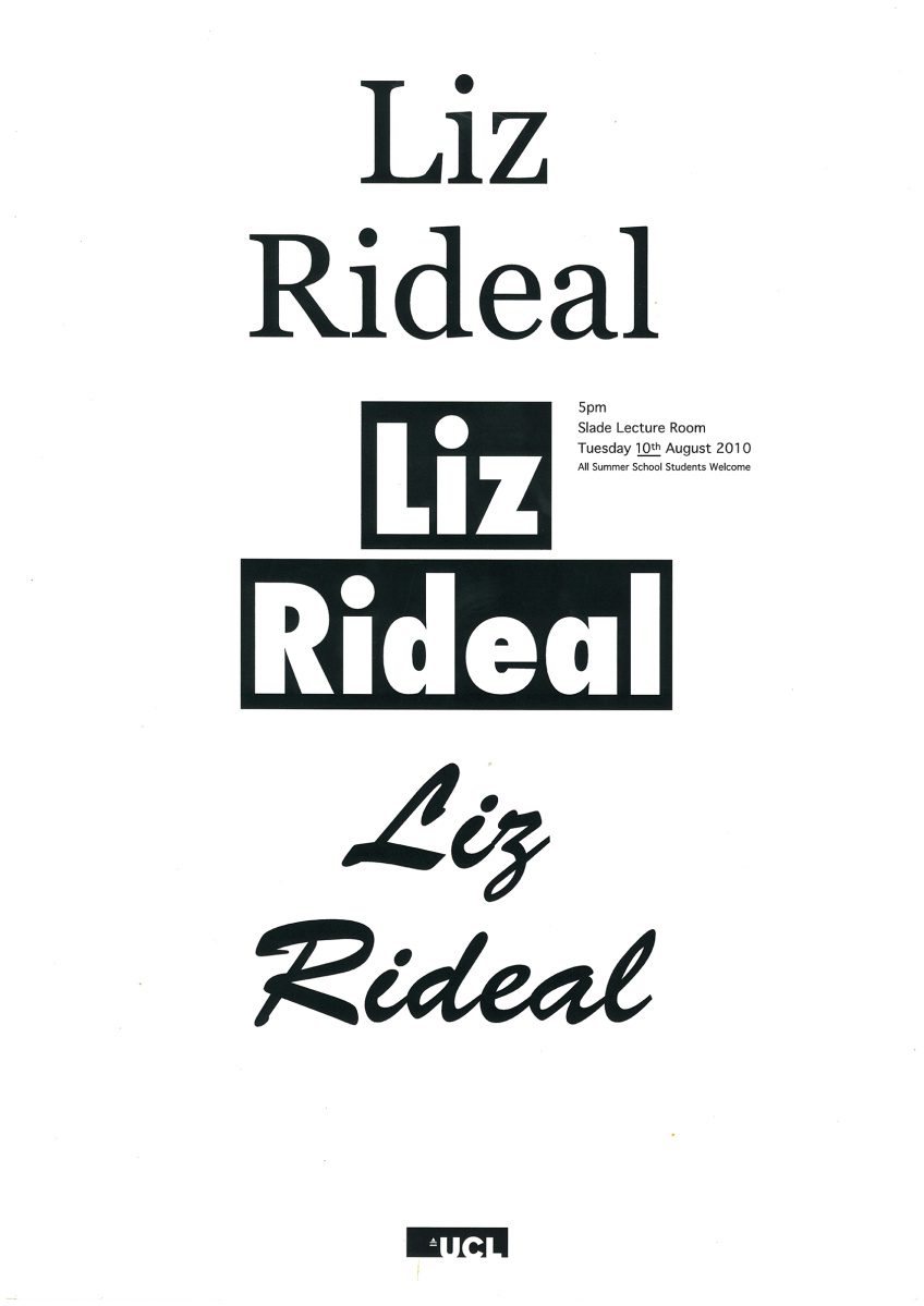 Summer School poster: Liz Rideal talk, 10 August 2010
