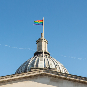 The Dome and rainbow flag above the UCL Portico, 16th February 2016