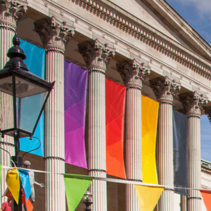 UCL Portico, coloured banners