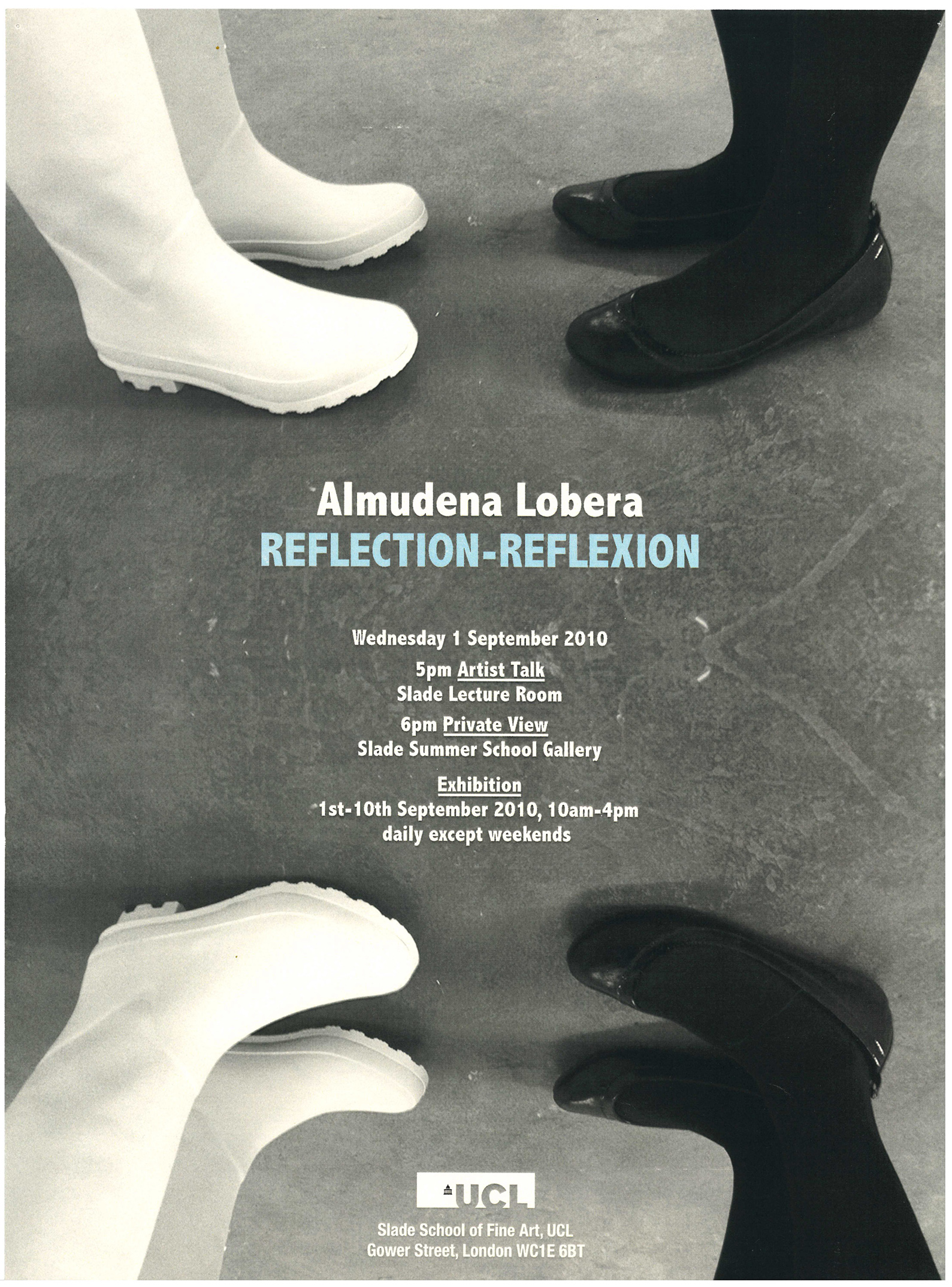 Summer School poster: Reflection-Reflexion: Almudena Lobera, Miro Trust Resident talk, 1 September 2010, exhibition 1 - 10 September 2010