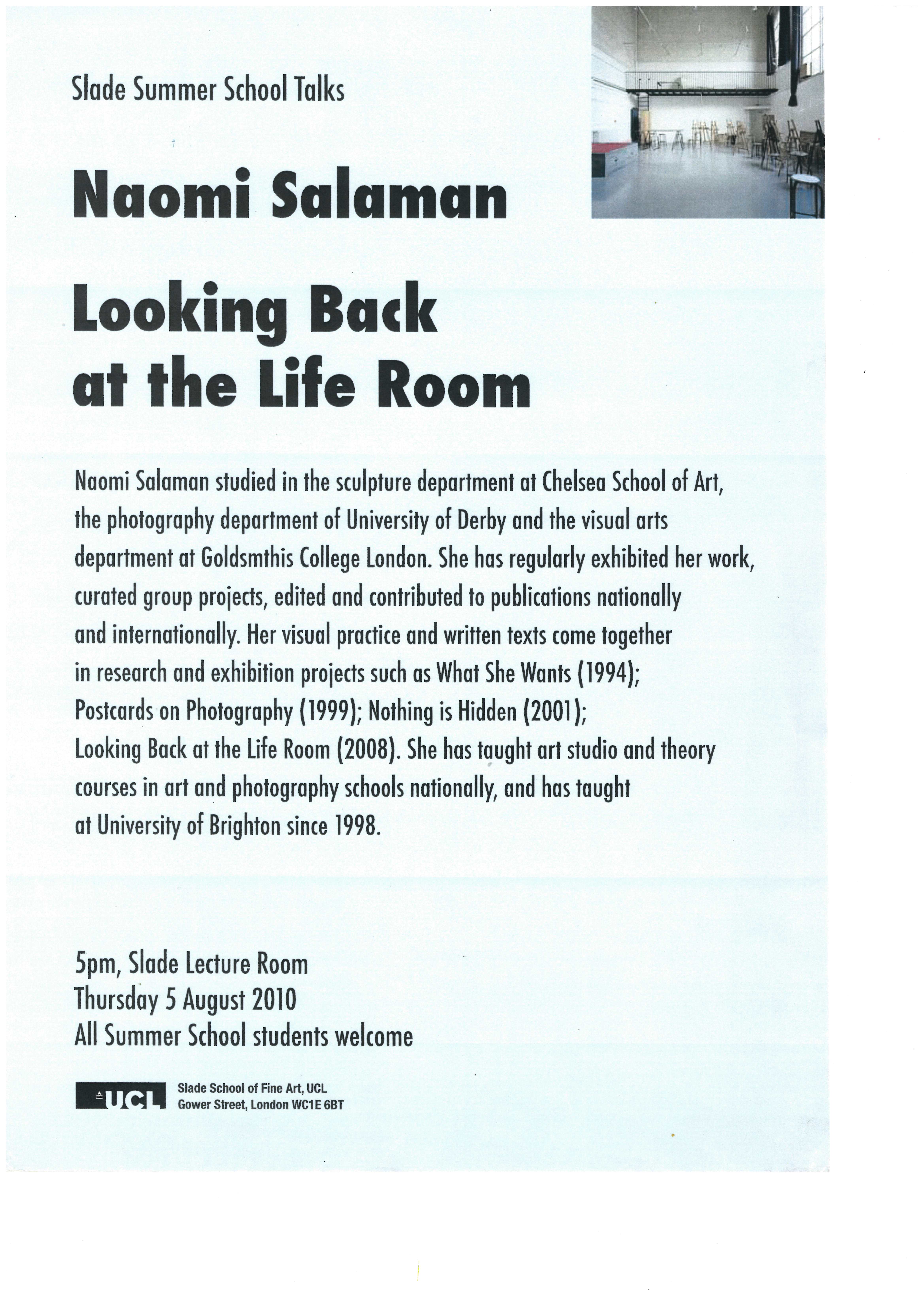  Naomi Salaman, Looking back at the Life Room