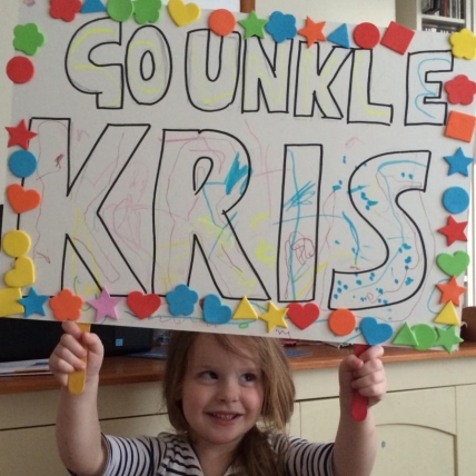 Dr Kris Grint: This is my niece Lola who is nearly 5 years old. She made this banner to support me at the 2014 London Marathon which was very cute