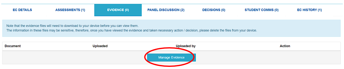Manage Evidence