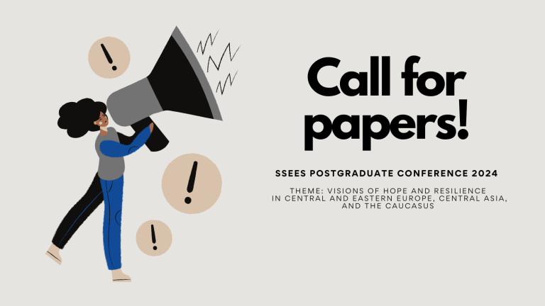 Call for papers poster with an illustration of a person holding a loudspeaker