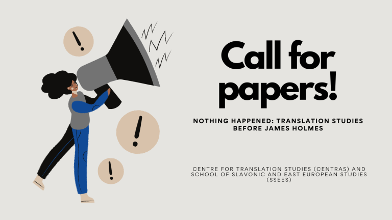 Call for papers poster with an illustration of a person holding a loudspeaker