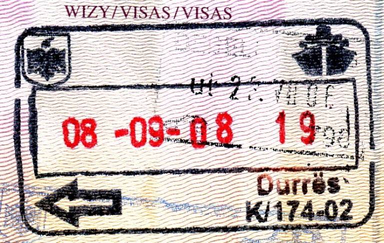 Passport stamp from Durrës