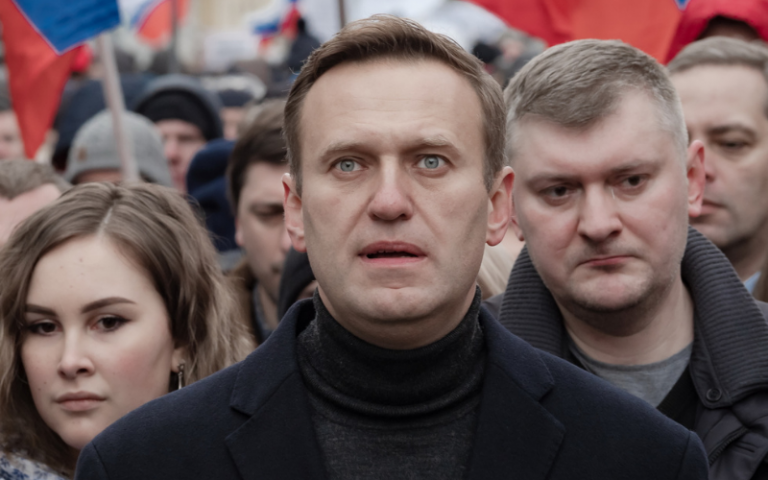 Oppositionist Alexei Navalny on a march in memory of politician Boris Nemtsov, who was killed in Russia