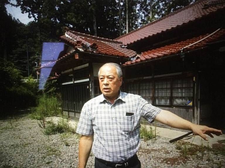 Professor Osamu Ieda leaving home in the evacuation zone of Fukushima…