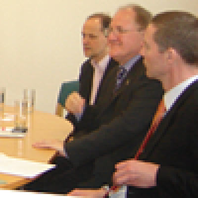 HE Dr Dušan Čaplovič speaking to Tim Beasley-Murray, Robin Aizlewood and Tomasz Mickiewicz with HE Mr Juraj Zervan, the Slovak Ambassador to the UK…