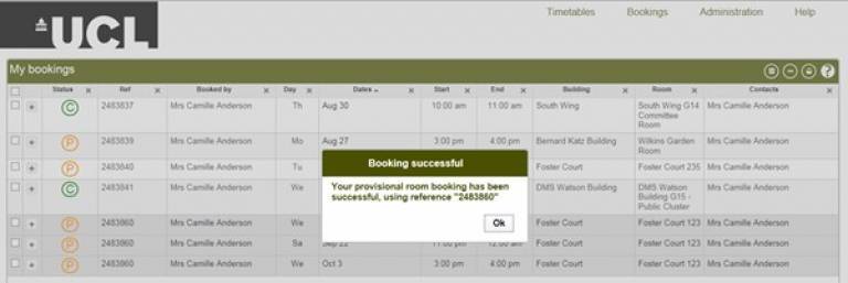CMISgo bookings search confirmation screen shot