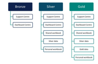 Levels of access to Heidi plus: gold, silver and bronze.