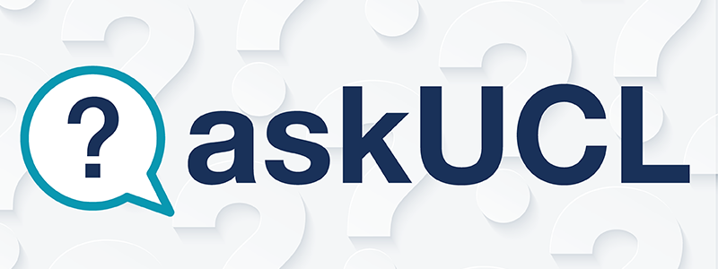 AskUCL logo. Question mark in a speech bubble next to text 