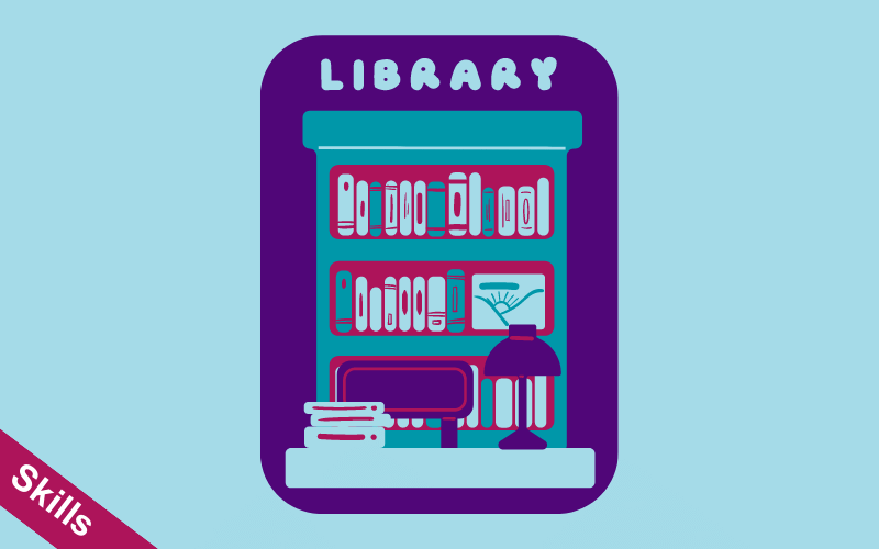 Animated image of bookshelf and desk