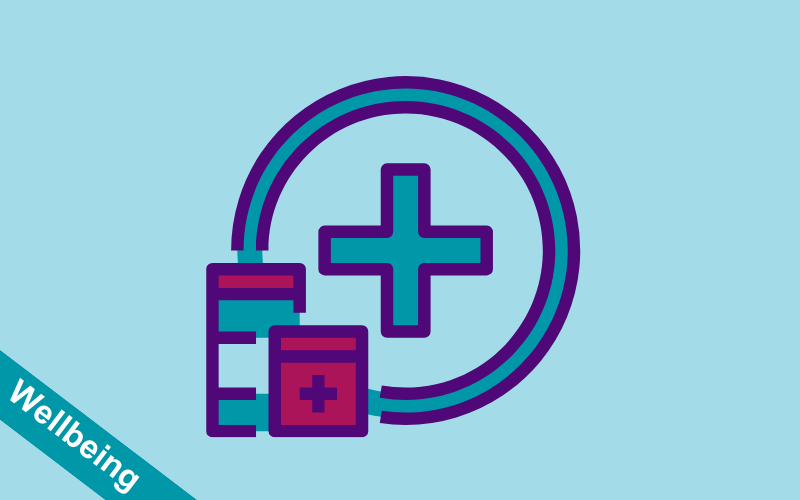 Animated image of pharmacy symbol, prescription bottle and first aid kit