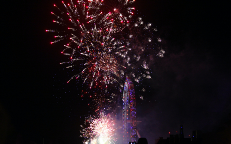 Fireworks falling over the london eye