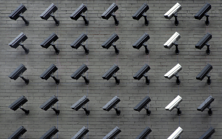Wall of security cameras