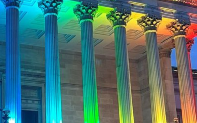 UCL Quad bathed in Pride month colors