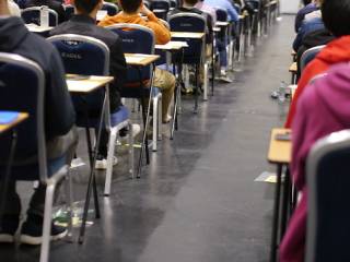 Lines of desks ready for exams