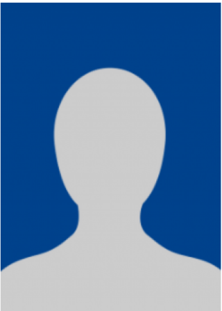 Placeholder image. A white profile on a blue background.