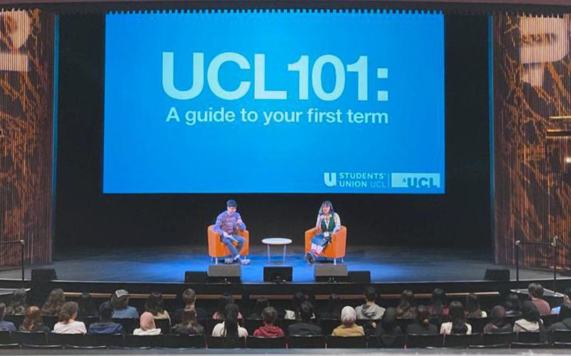 audience sat in Bloomsbury theatre watching UCL 101. 