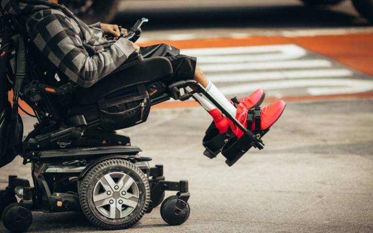 Adapted wheelchair in a public place