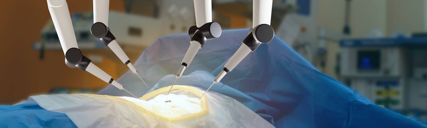 Robot surgery machine above an incision