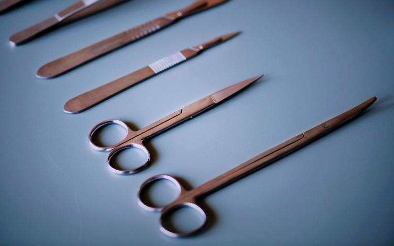 Surgical instruments laid out for surgery