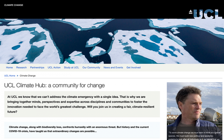 An image of the climate hub website