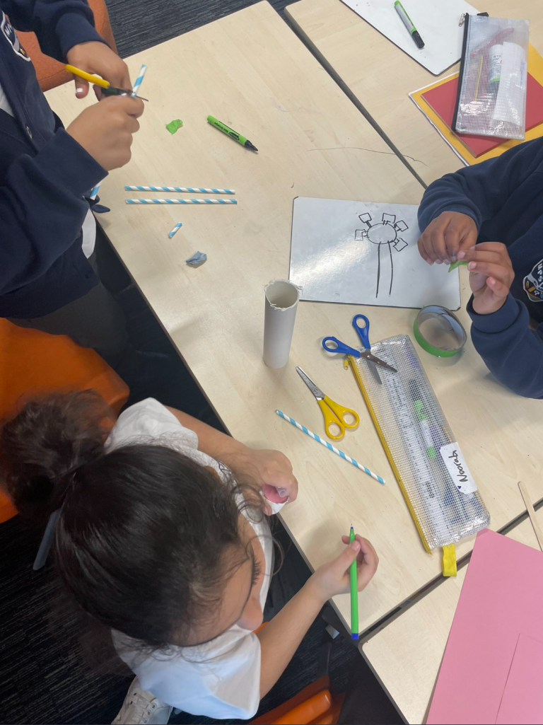 Children involved in a creative engineering activity