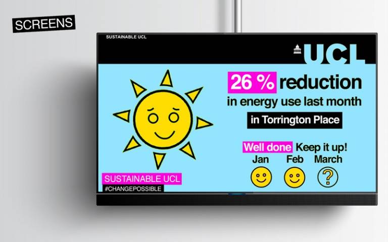Digital screen with an energy saving poster