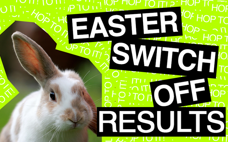 Bunny with the words 'Easter Switch Off Results'
