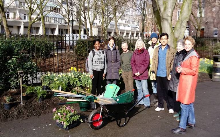 A photo of a group of volunteers gardening at Brunswick Square garden
