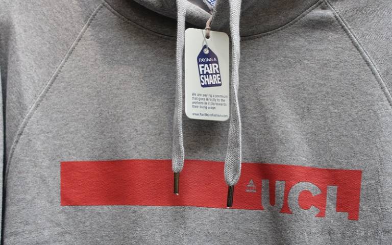 UCL branded jumper with Fairtrade label.