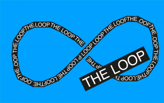 Dark blue background with figure 8 stickers that say 'The Loop'