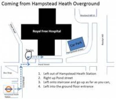 Map from Hampstead Heath Overground Station to Royal Free Hospital