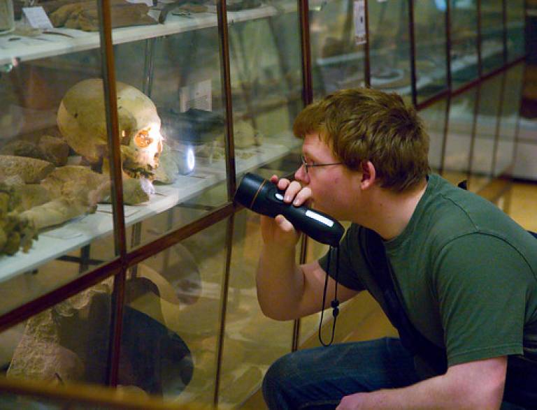A student in the Petrie Museum