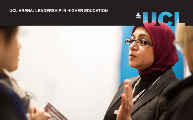 UCL Arena event image for leadership in higher education. A picture of someone talking