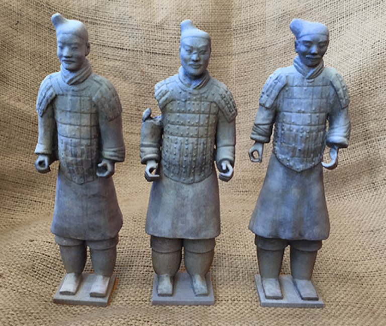 Three 1:10 scale warriors printed in gypsum