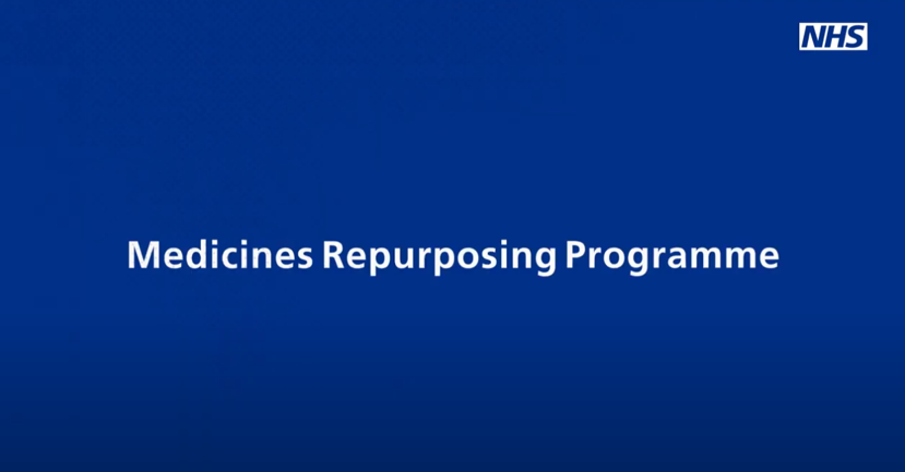 The text of Medicines repurposing program with an NHS logo