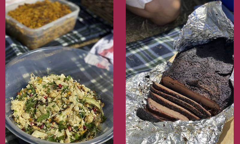 Greg's BBQed brisket and Clare's salad, picnic July 2022