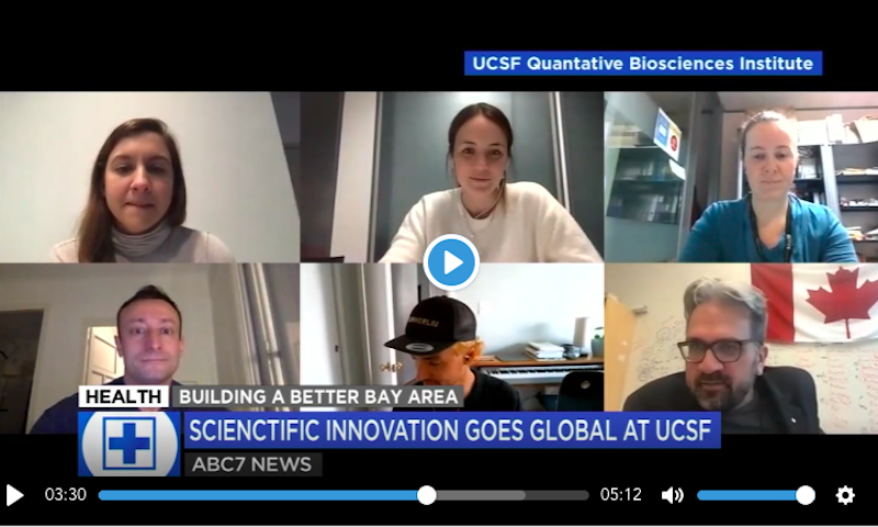 Lorena, Lucy and AK at Krogan/Towers lab meeting recorded by ABC News, March 2021