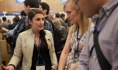 Dr Becky Sumner at the poster session at Cold Spring Harbor Retrovirus Conference 2015