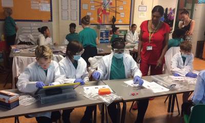 Students at Gayhurst School take part in the Outbreak! activity during a school visit by the Towers lab in 2017
