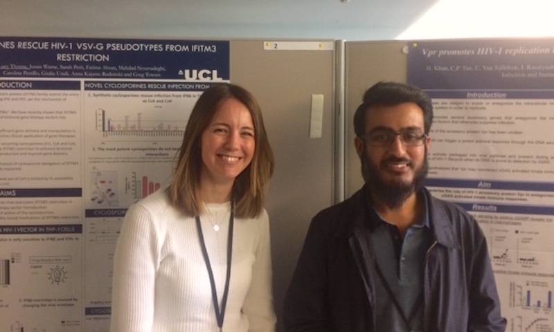 Lucy and Hataf present their posters at the EMBO Pathogen immunity and signalling workshop in Oxford, 2019