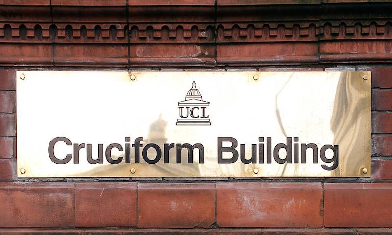 Cruciform Building, UCL brass plaque