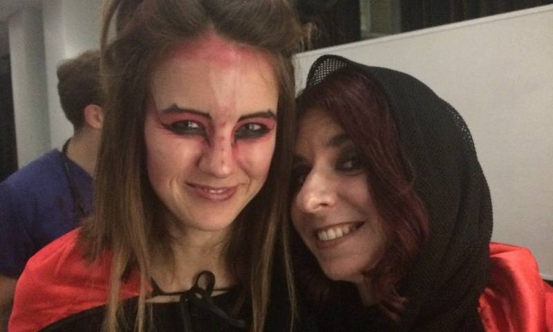 Lucifer Lucy and Black Widow Solene at the Towers Lab Halloween party 2017