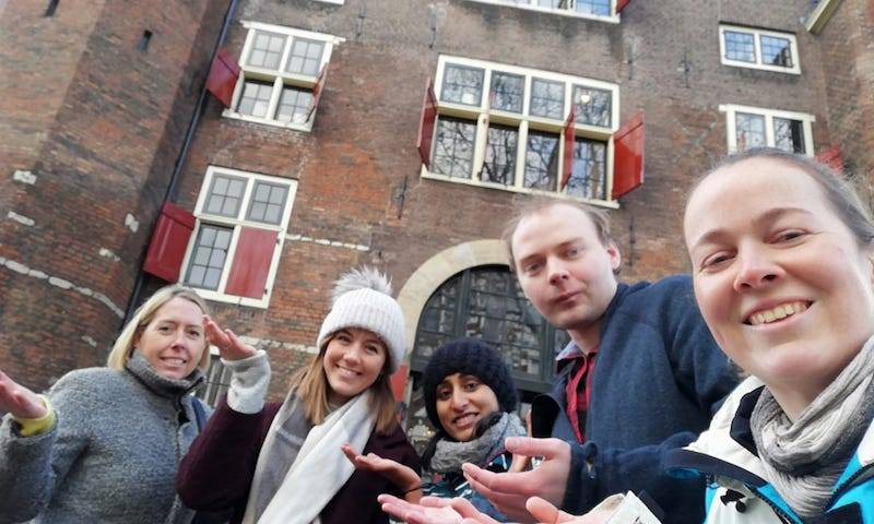 Morten, Maitreyi, Clare, Lucy and AK reach the old weights house in the treasure hunt