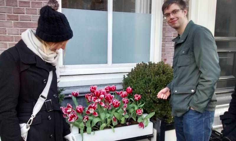 Rob, Becky, Jane, Chris and David with tulips in the treasure hunt