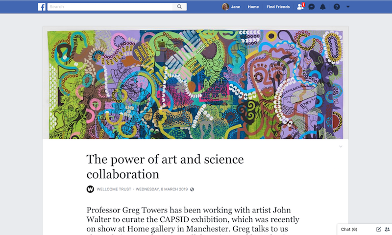 The Wellcome Trust has done a feature 'The Power of Art and Science Collaboration' on Facebook